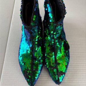 Sparkling Sequin Ankle Boots - Green and Blue Size 39